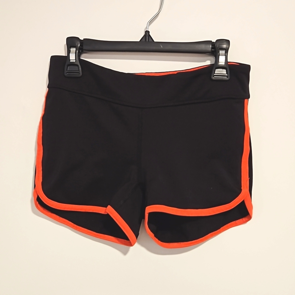 Live Love Dream Black athletic shorts pink coral trim Small Petite